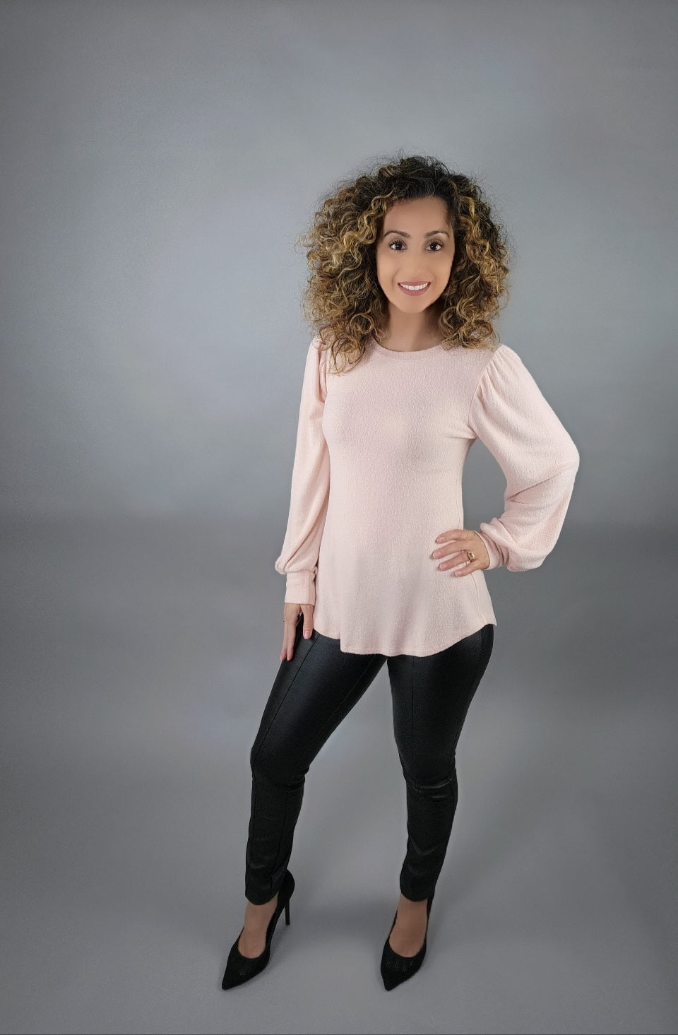 She's A Sweetheart Puff Sleeve Sweater - Soft Pink