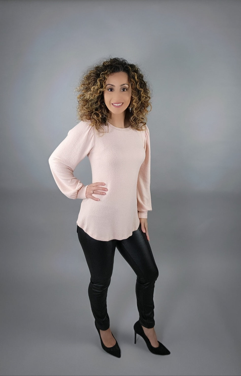 She's A Sweetheart Puff Sleeve Sweater - Soft Pink